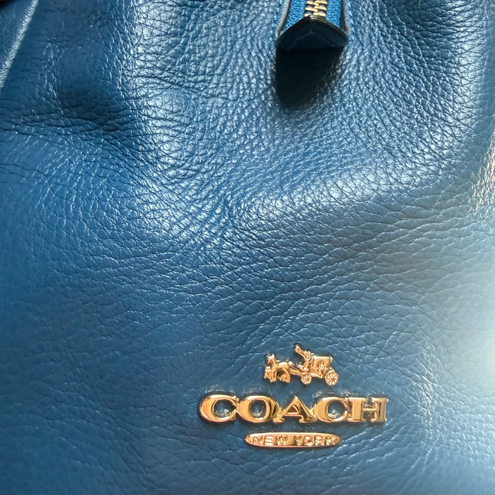 Coach Blue Pebbled Leather Shoulder Bag - Picture 10 of 12